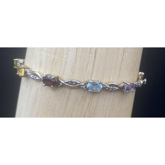 FAS Jewelry - FAS Sterling Vermeil Bracelet Multi Color Gemstone Diamond Accent 2 Tone 7.5"